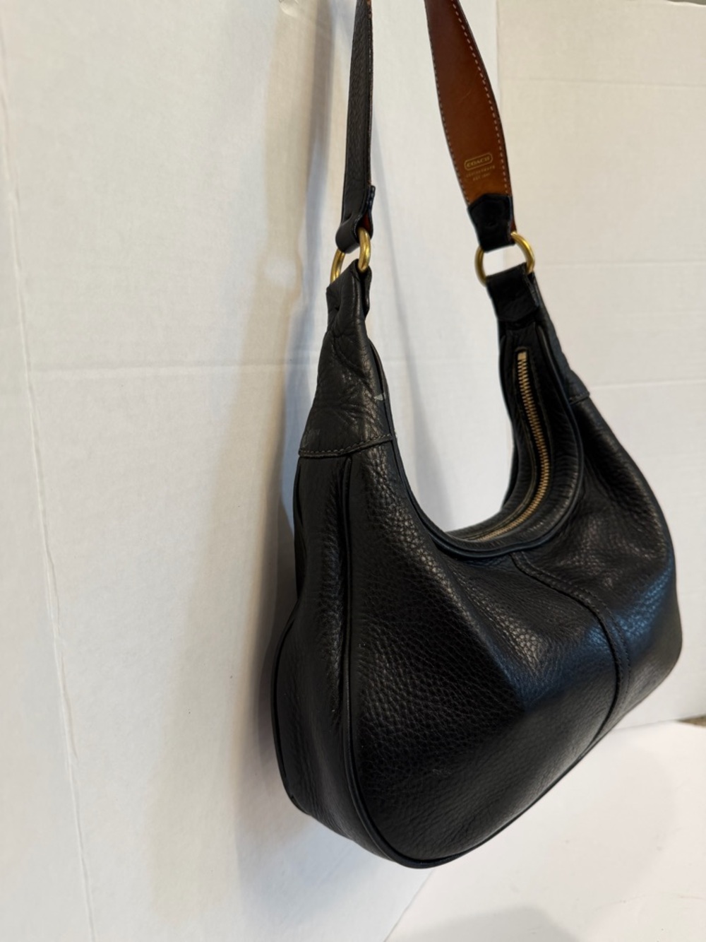 Rare vintage coach Black Leather Hobo Shoulder Bag call outs in photos Y2K - Picture 2 of 7
